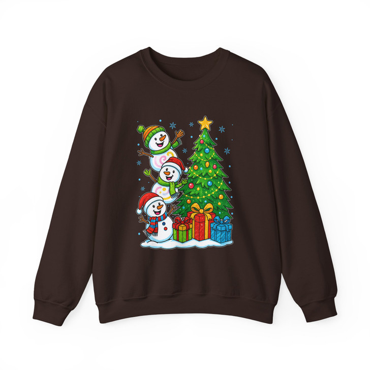 Three Snowmen Christmas Tree Cute Holiday Gifts Crewneck Sweatshirt S-5XL