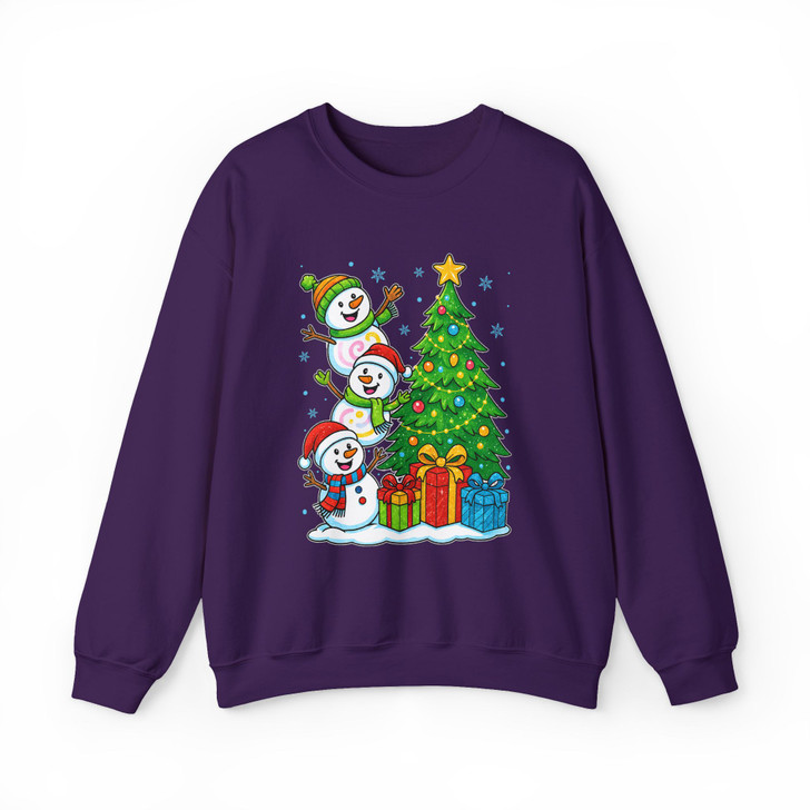 Three Snowmen Christmas Tree Cute Holiday Gifts Crewneck Sweatshirt S-5XL