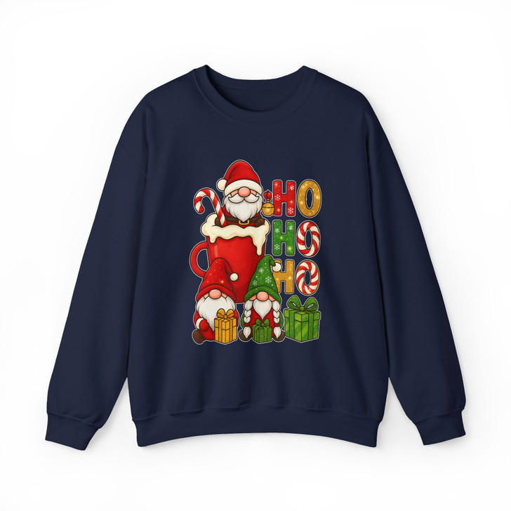Santa Cocoa and Gnomes Ho Ho Ho Holiday Mug Crewneck Festive Sweatshirt S-5XL