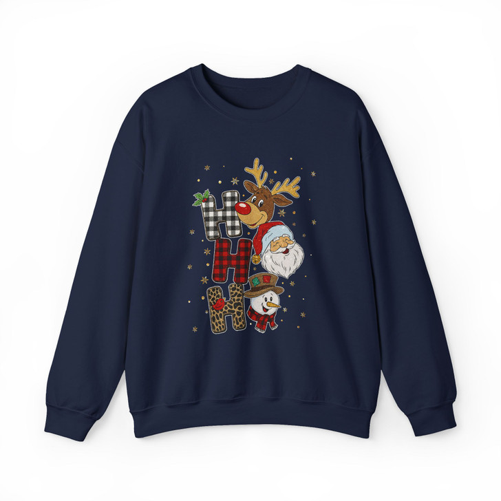 Ho Ho Ho Christmas Plaid and Leopard Holiday Crewneck Festive Reindeer Sweatshirt S-5XL