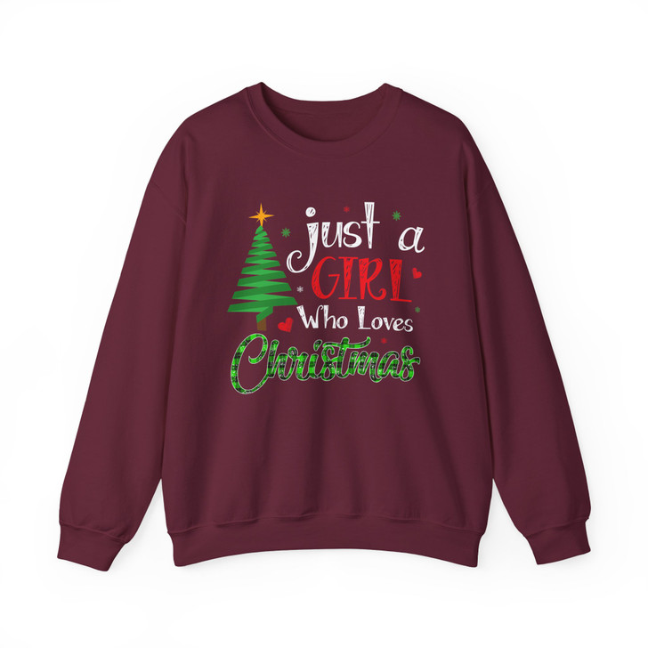 Just A Girl Who Loves Christmas Buffalo Plaid Holiday Tree Crewneck Sweatshirt S-5XL