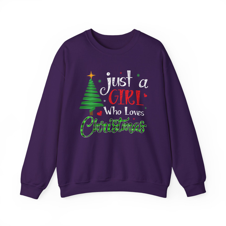 Just A Girl Who Loves Christmas Buffalo Plaid Holiday Tree Crewneck Sweatshirt S-5XL