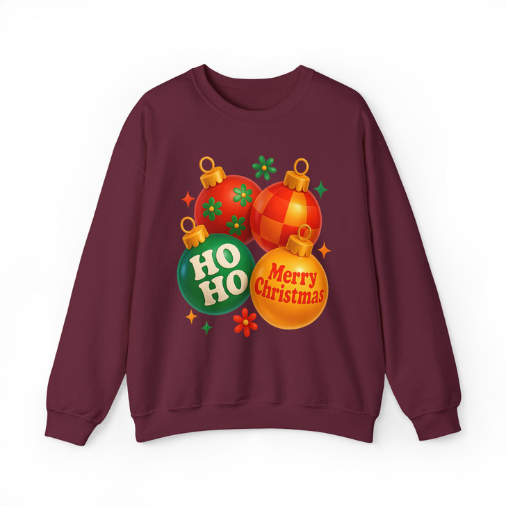 Merry Christmas Ornaments Retro Ho Ho Holiday Crewneck Festive Sweatshirt S-5XL