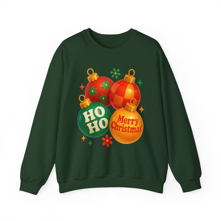 Merry Christmas Ornaments Retro Ho Ho Holiday Crewneck Festive Sweatshirt S-5XL