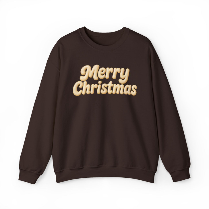 Minimalist Merry Christmas Embossed 3D Puffy Lettering Holiday Crewneck Sweatshirt S-5XL