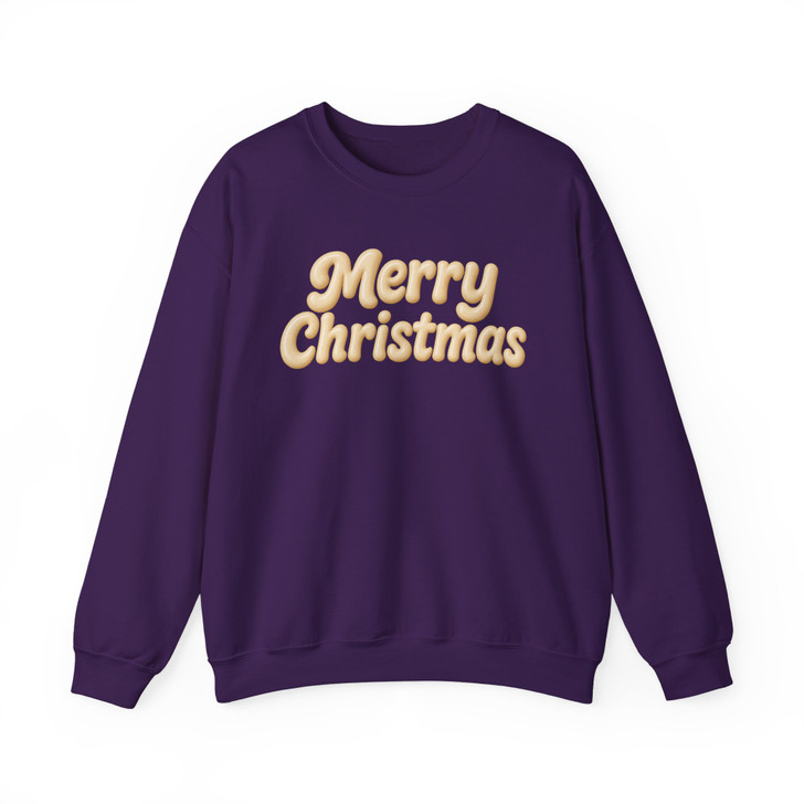 Minimalist Merry Christmas Embossed 3D Puffy Lettering Holiday Crewneck Sweatshirt S-5XL