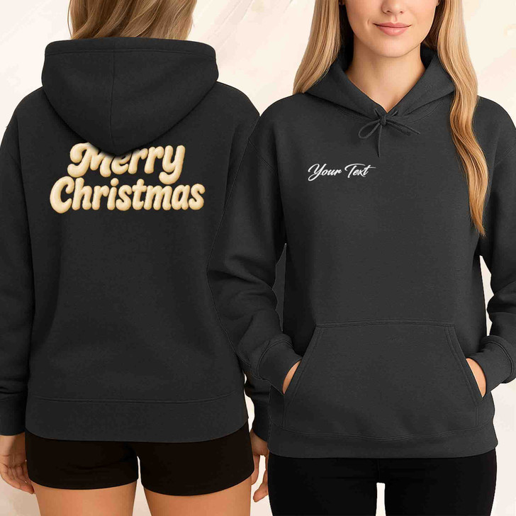 Minimalist Merry Christmas Embossed 3D Puffy Lettering Holiday Crewneck Hoodie S-5XL