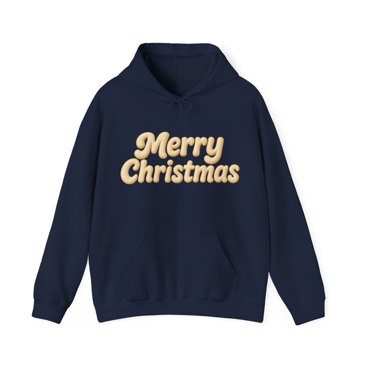 Minimalist Merry Christmas Embossed 3D Puffy Lettering Holiday Crewneck Hoodie S-5XL
