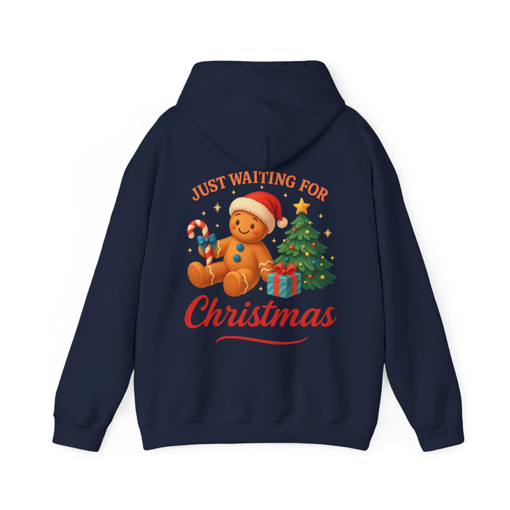 Just Waiting For Christmas Cute Gingerbread Man Holiday Crewneck Hoodie S-5XL