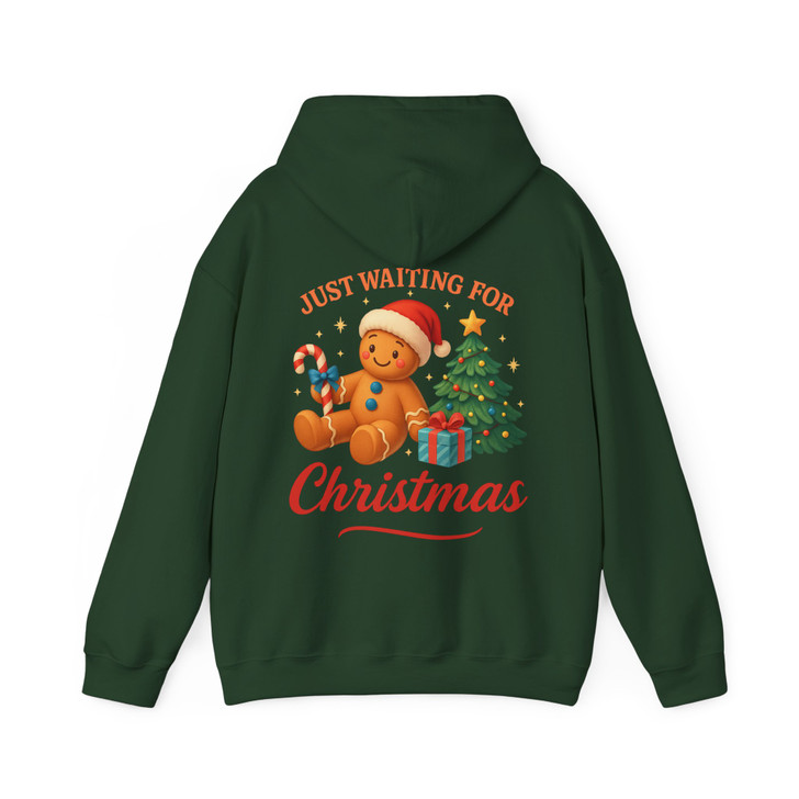Just Waiting For Christmas Cute Gingerbread Man Holiday Crewneck Hoodie S-5XL