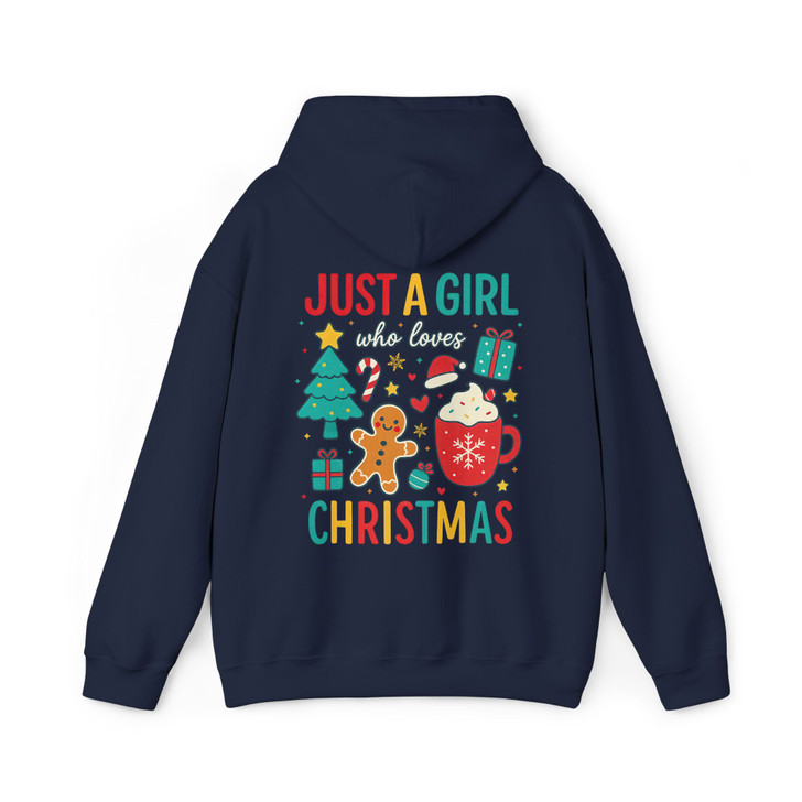 Just A Girl Who Loves Christmas Cute Gingerbread and Cocoa Holiday Crewneck Hoodie S-5XL