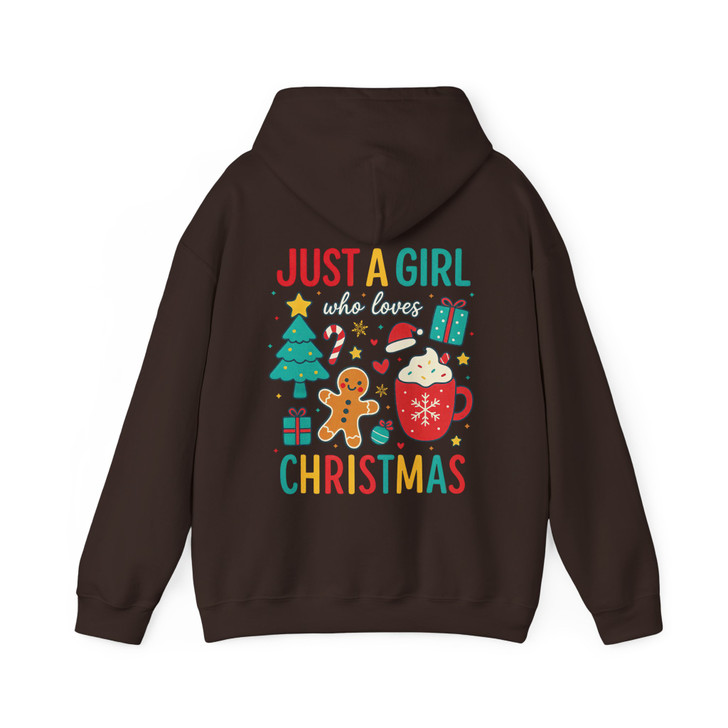 Just A Girl Who Loves Christmas Cute Gingerbread and Cocoa Holiday Crewneck Hoodie S-5XL