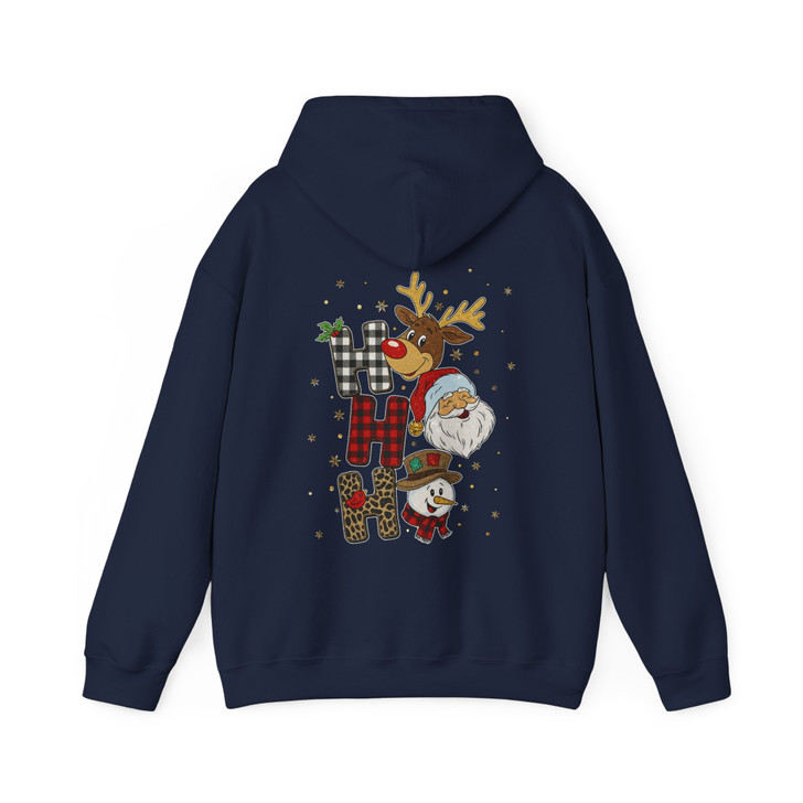 Ho Ho Ho Christmas Plaid and Leopard Holiday Crewneck Festive Reindeer Hoodie S-5XL