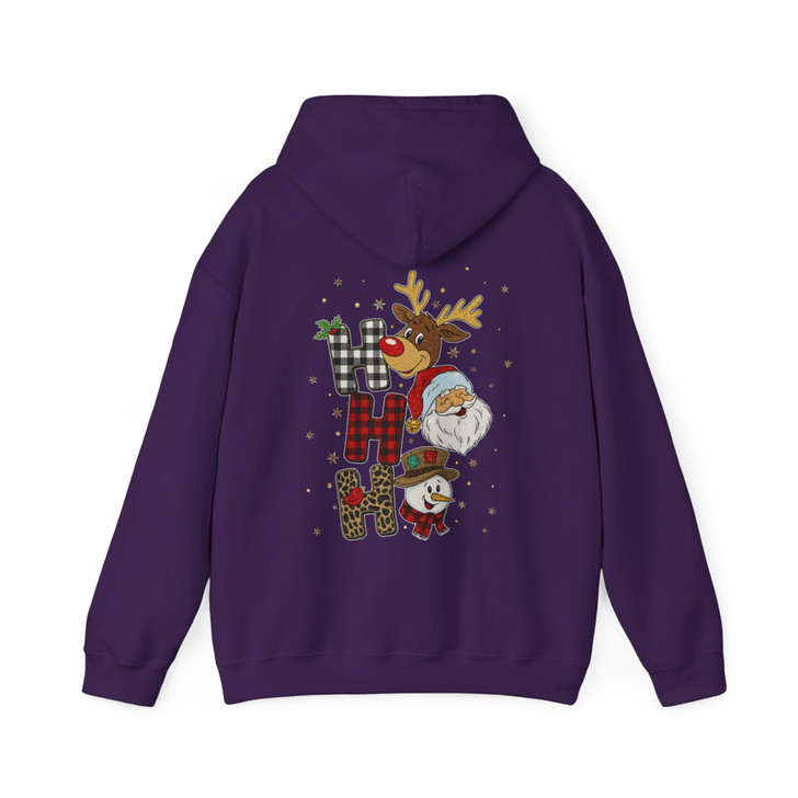 Ho Ho Ho Christmas Plaid and Leopard Holiday Crewneck Festive Reindeer Hoodie S-5XL