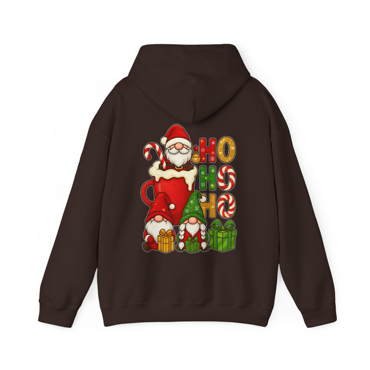 Santa Cocoa and Gnomes Ho Ho Ho Holiday Mug Crewneck Festive Hoodie S-5XL