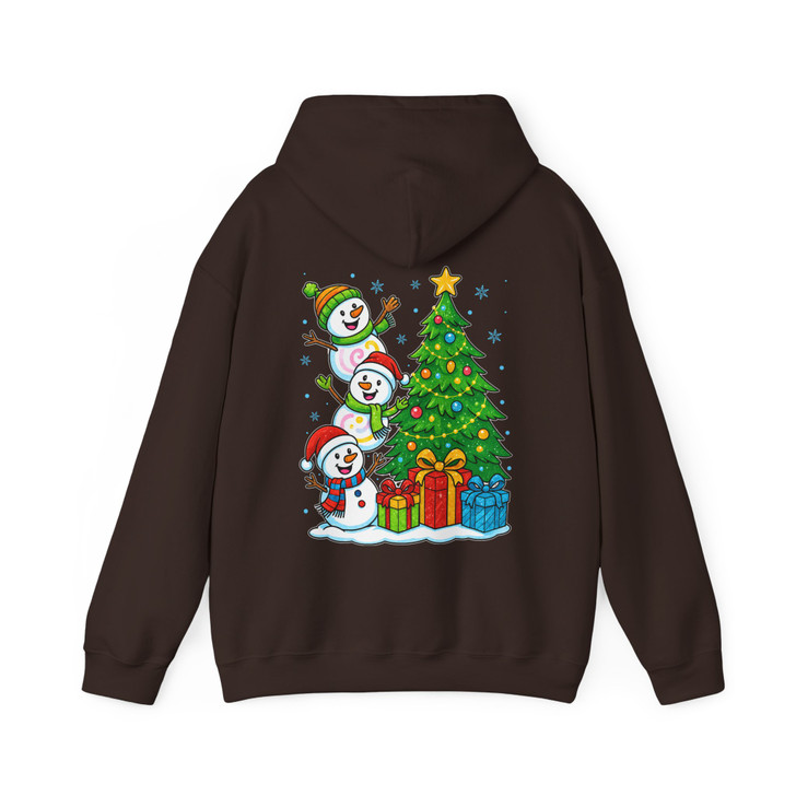 Three Snowmen Christmas Tree Cute Holiday Gifts Crewneck Hoodie S-5XL