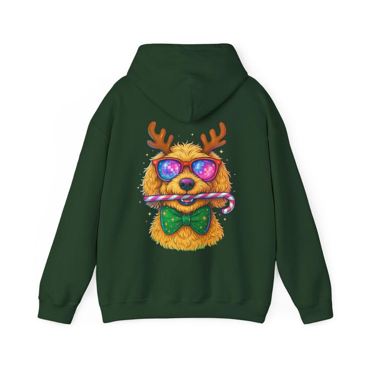 Festive Disco Dog Reindeer Funny Golden Doodle Christmas Crewneck Hoodie S-5XL
