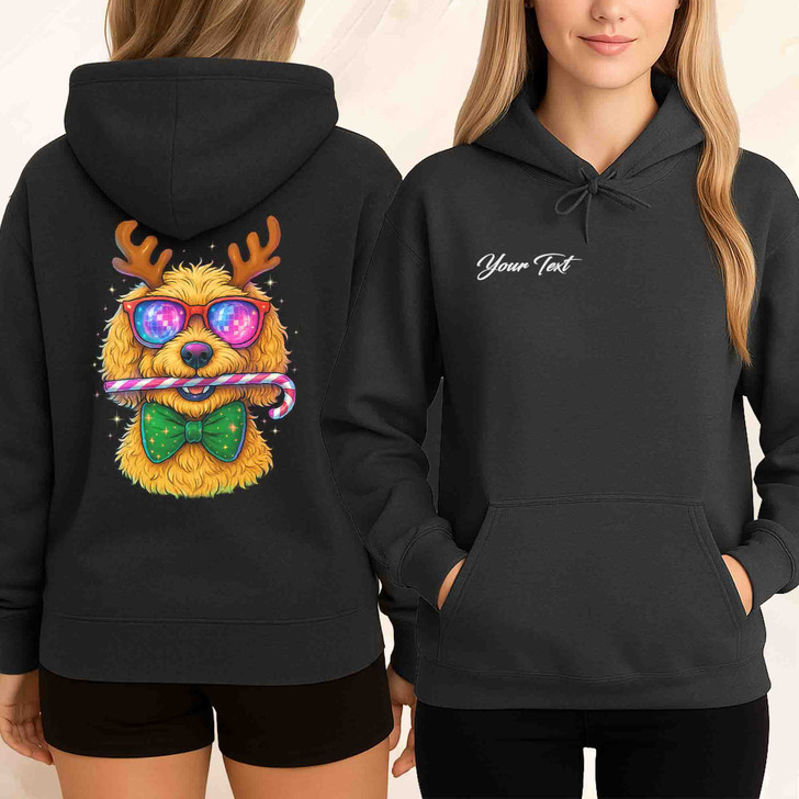Festive Disco Dog Reindeer Funny Golden Doodle Christmas Crewneck Hoodie S-5XL