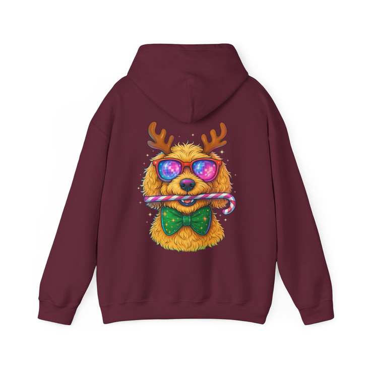 Festive Disco Dog Reindeer Funny Golden Doodle Christmas Crewneck Hoodie S-5XL