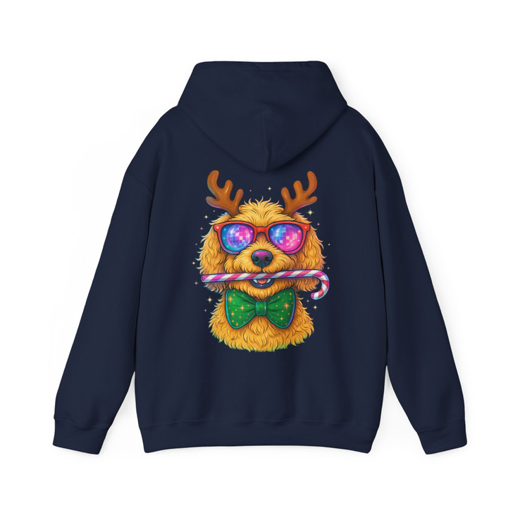 Festive Disco Dog Reindeer Funny Golden Doodle Christmas Crewneck Hoodie S-5XL