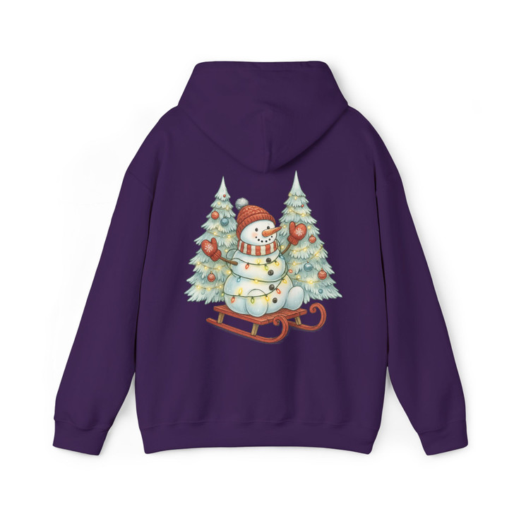 Festive Snowman Sledding Winter Wonderland Christmas Lights Hoodie S-5XL