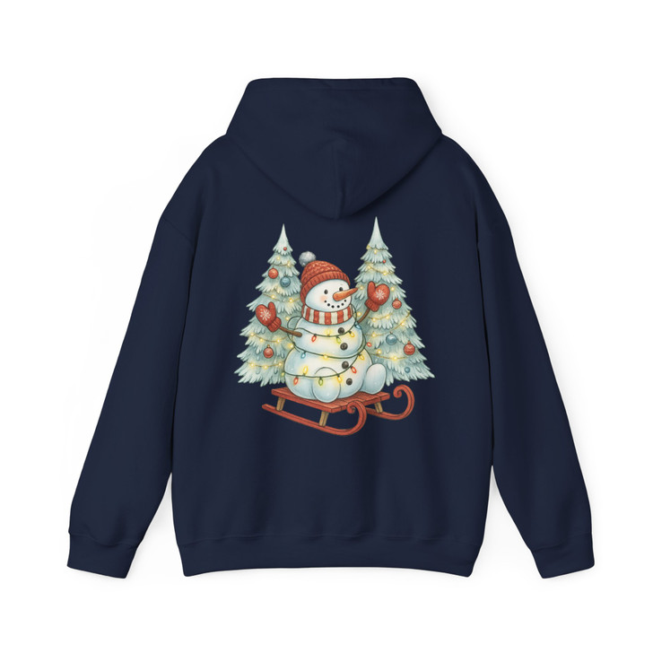 Festive Snowman Sledding Winter Wonderland Christmas Lights Hoodie S-5XL