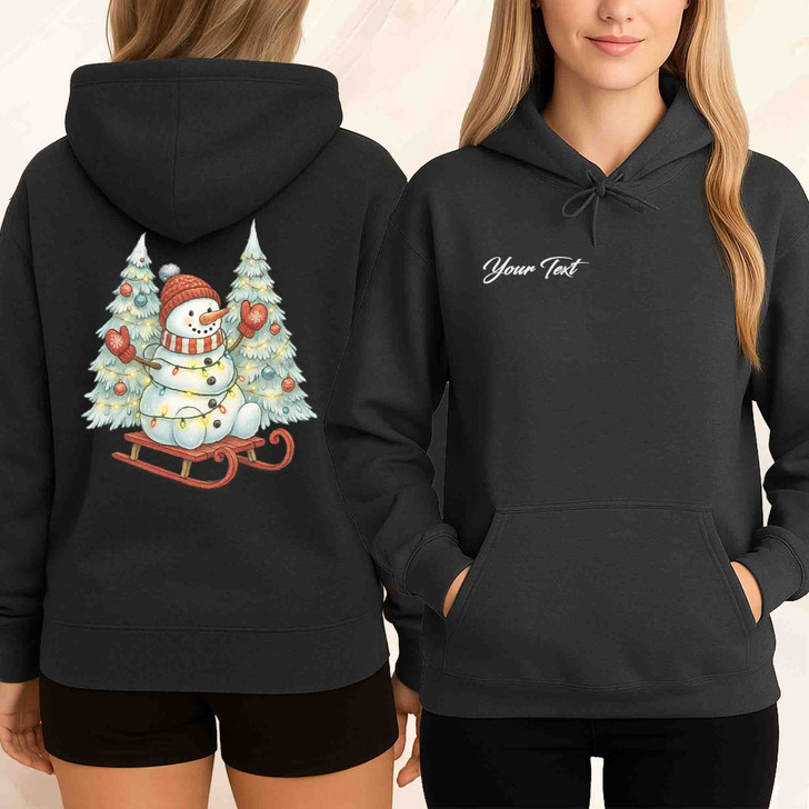 Festive Snowman Sledding Winter Wonderland Christmas Lights Hoodie S-5XL