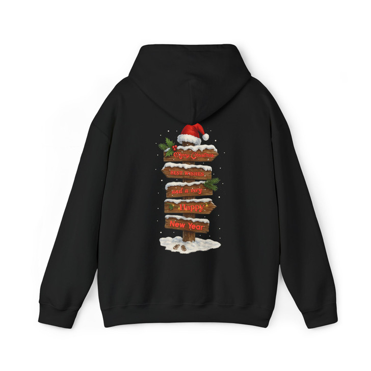 Rustic Christmas Signpost Merry Christmas Happy New Year Holiday Hoodie S-5XL