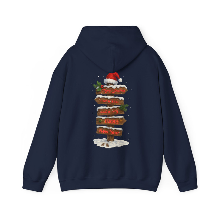 Rustic Christmas Signpost Merry Christmas Happy New Year Holiday Hoodie S-5XL