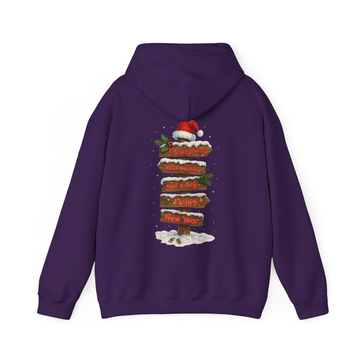 Rustic Christmas Signpost Merry Christmas Happy New Year Holiday Hoodie S-5XL