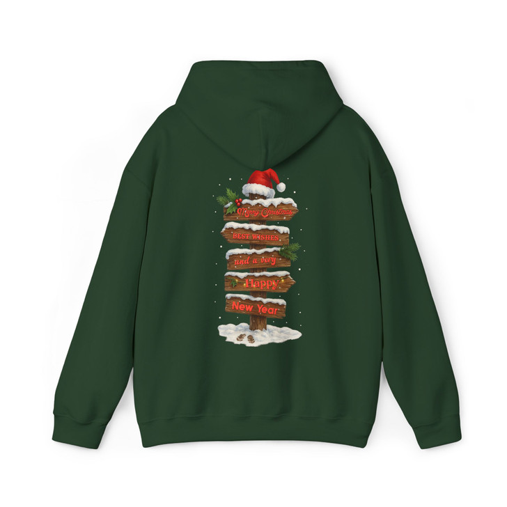 Rustic Christmas Signpost Merry Christmas Happy New Year Holiday Hoodie S-5XL