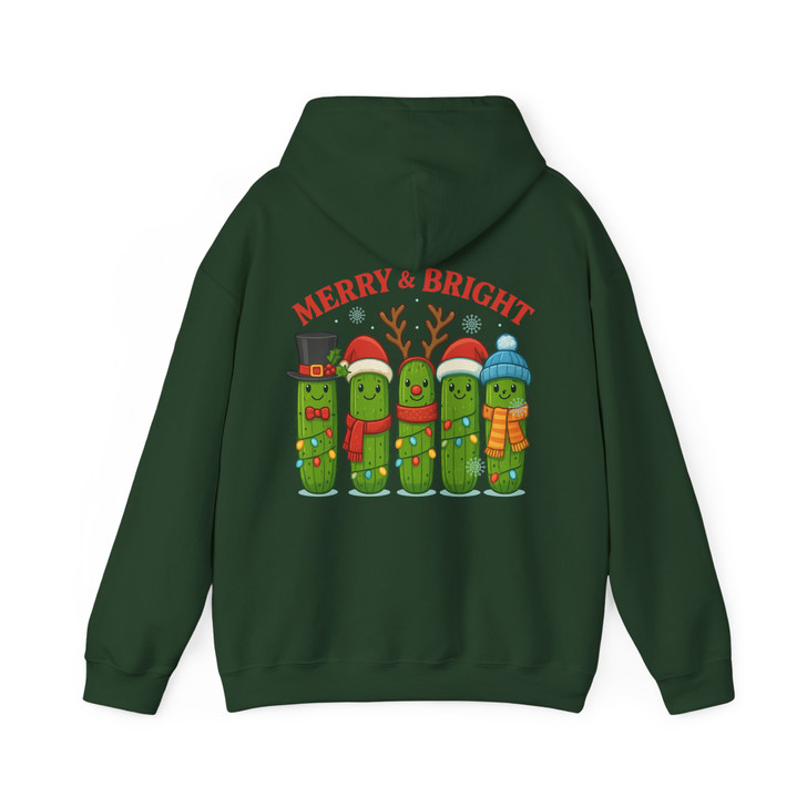Merry and Bright Christmas Pickle Festive Holiday Crewneck Hoodie S-5XL