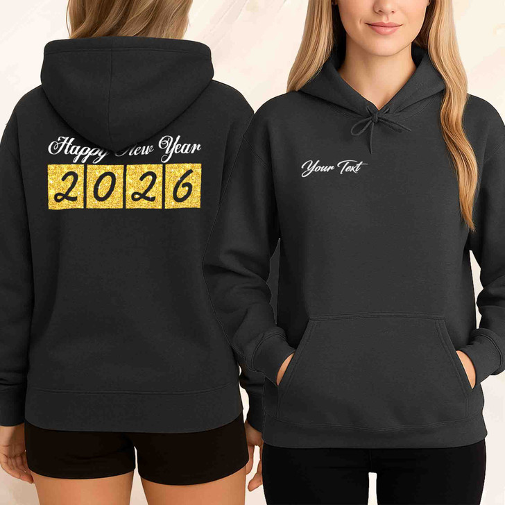 Happy New Year 2026 Gold Glitter Party Festive NYE Hoodie S-5XL