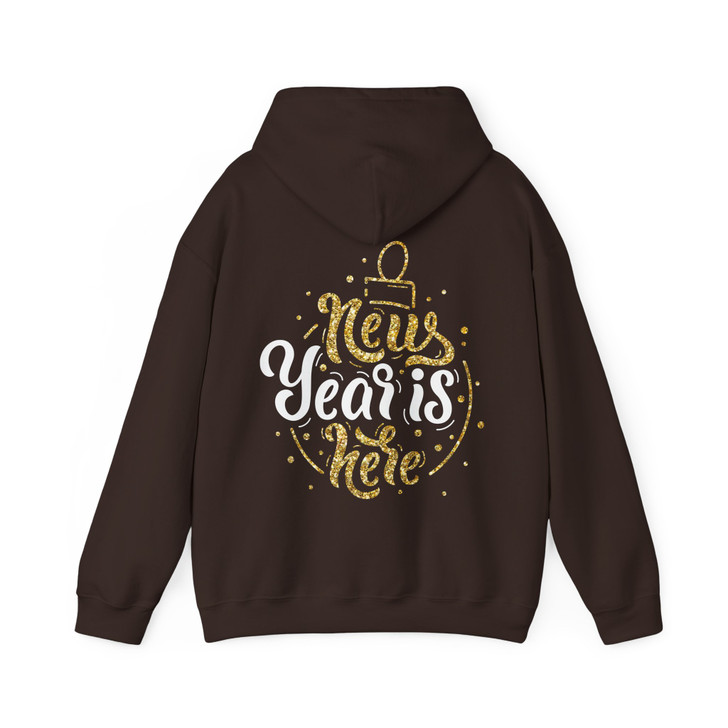 New Year is Here Gold Glitter Holiday Pullover Festive Gift Hoodie S-5XL