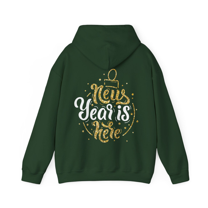 New Year is Here Gold Glitter Holiday Pullover Festive Gift Hoodie S-5XL