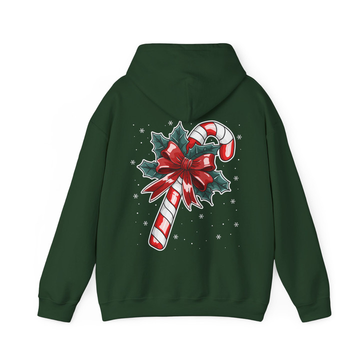 Candy Cane Christmas Holly Bow Holiday Cozy Winter Gift Hoodie S-5XL