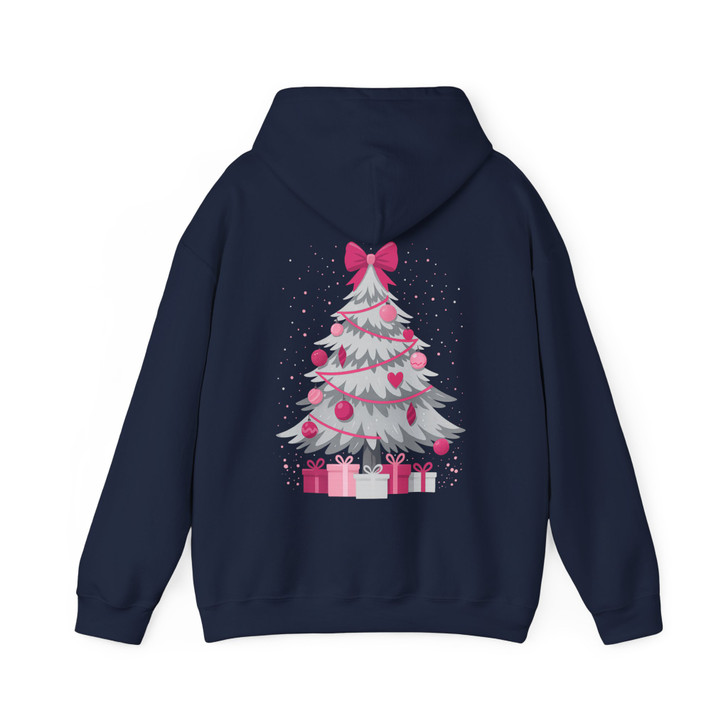 Pink Christmas Tree Cute Holiday Bow Cozy Xmas Gift Hoodie S-5XL