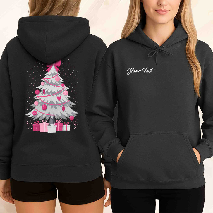 Pink Christmas Tree Cute Holiday Bow Cozy Xmas Gift Hoodie S-5XL