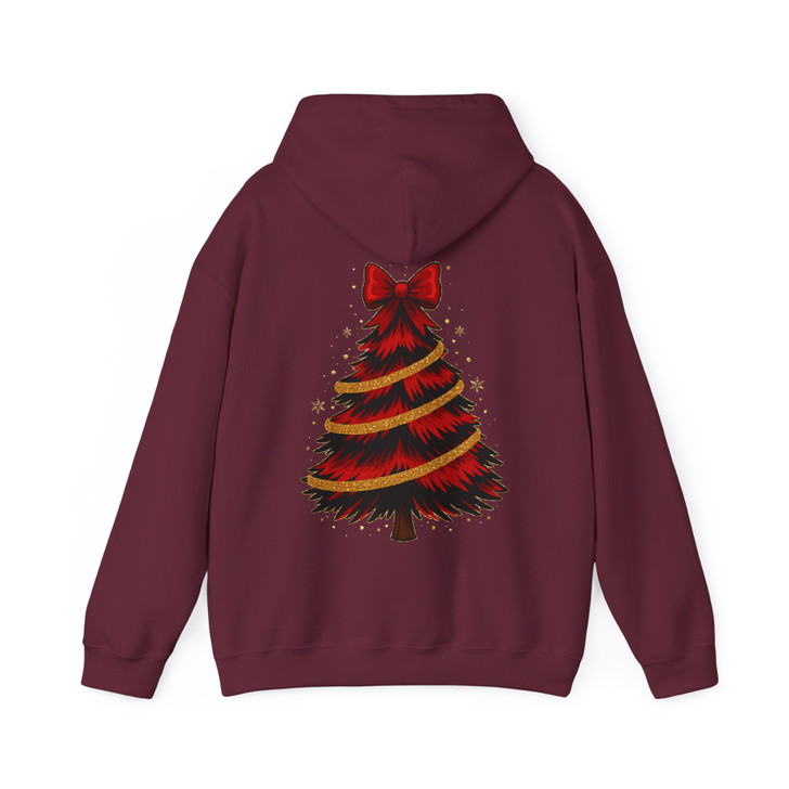Pink Brushstroke Christmas Tree Merry Bright Cozy Xmas Hoodie S-5XL