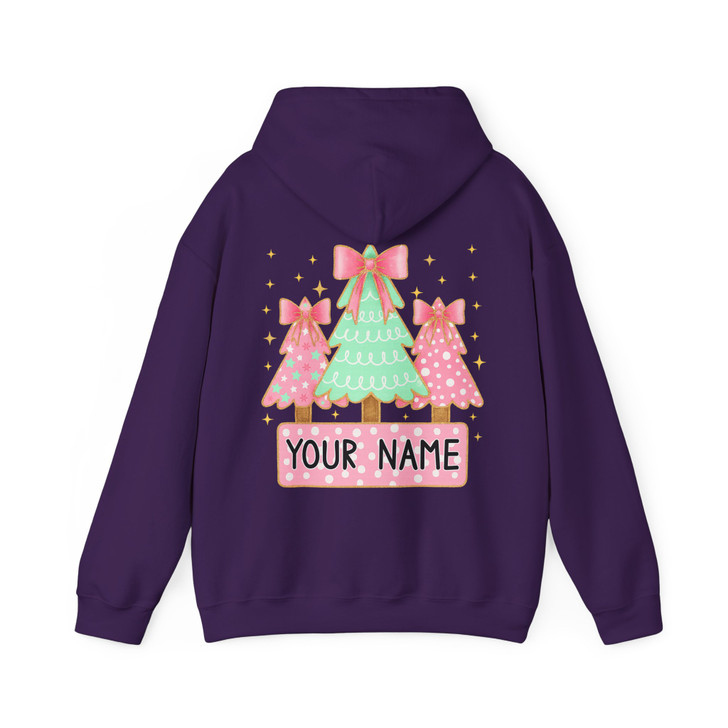 Personalized Coquette Glitter Christmas Tree Kids Name Brushstroke Hoodie S-5XL