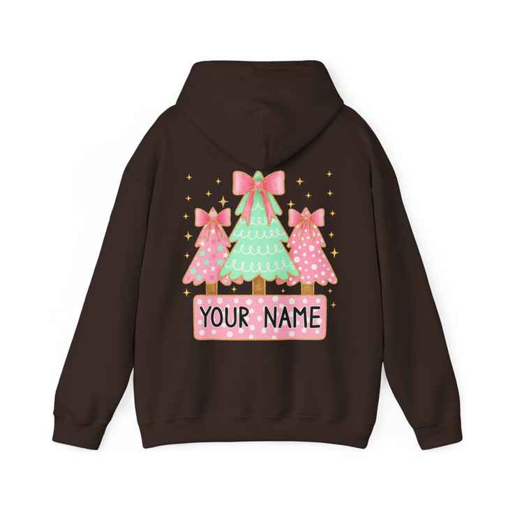 Personalized Coquette Glitter Christmas Tree Kids Name Brushstroke Hoodie S-5XL
