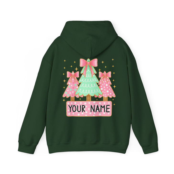 Personalized Coquette Glitter Christmas Tree Kids Name Brushstroke Hoodie S-5XL