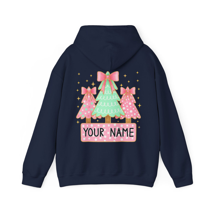 Personalized Coquette Glitter Christmas Tree Kids Name Brushstroke Hoodie S-5XL
