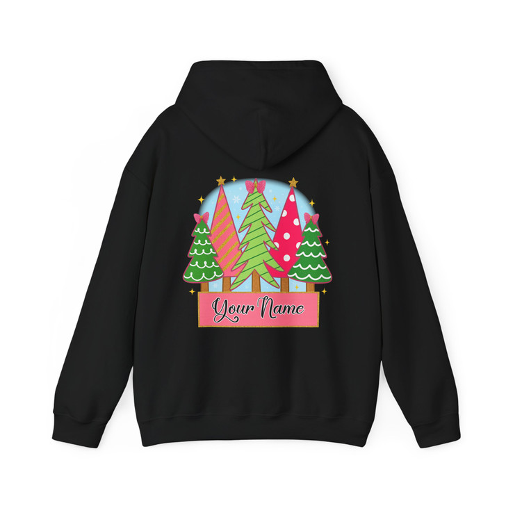 Girly Pink Christmas Coquette Tree Kids Name Xmas Hoodie S-5XL