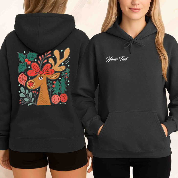 Retro Reindeer Boho Floral Christmas Preppy Holiday Hoodie S-5XL