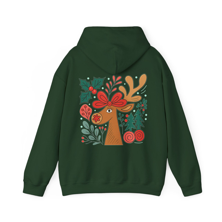 Retro Reindeer Boho Floral Christmas Preppy Holiday Hoodie S-5XL
