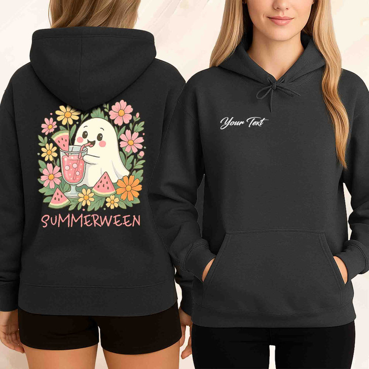 Summerween Ghost Floral Art Kawaii Watermelon Halloween Hoodie S-5XL