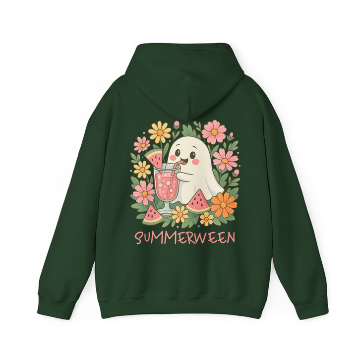 Summerween Ghost Floral Art Kawaii Watermelon Halloween Hoodie S-5XL