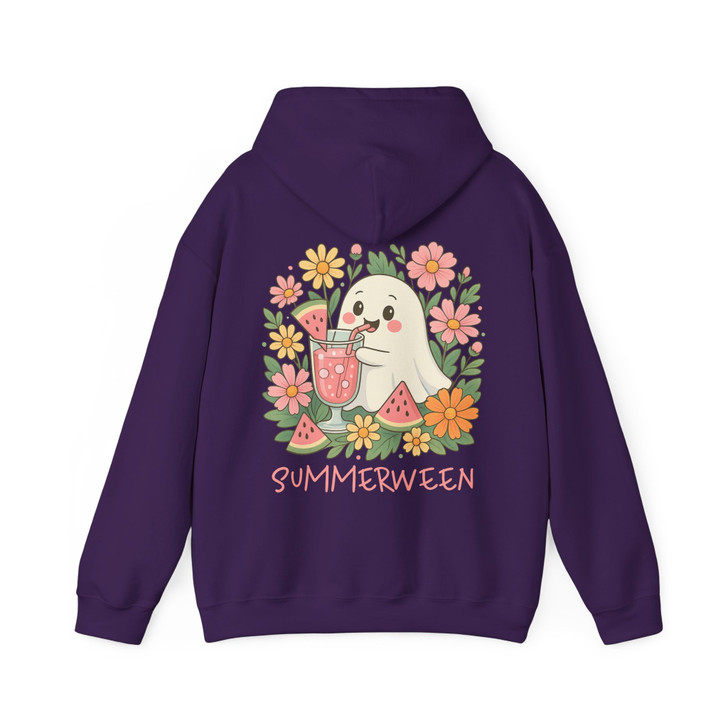 Summerween Ghost Floral Art Kawaii Watermelon Halloween Hoodie S-5XL