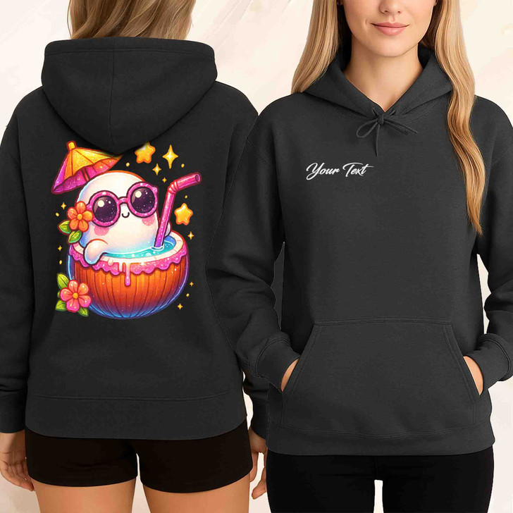 Summerween Ghost Coconut Drink Sublimation Cute Halloween Hoodie S-5XL